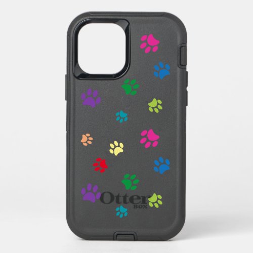 Colorful Paw Prints OtterBox Defender iPhone 12 Case