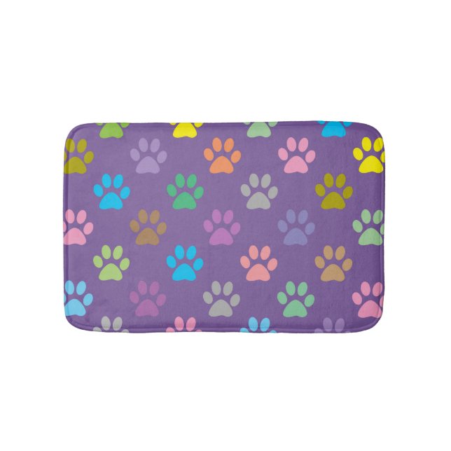 Colorful paw prints pattern bath mat (Front)