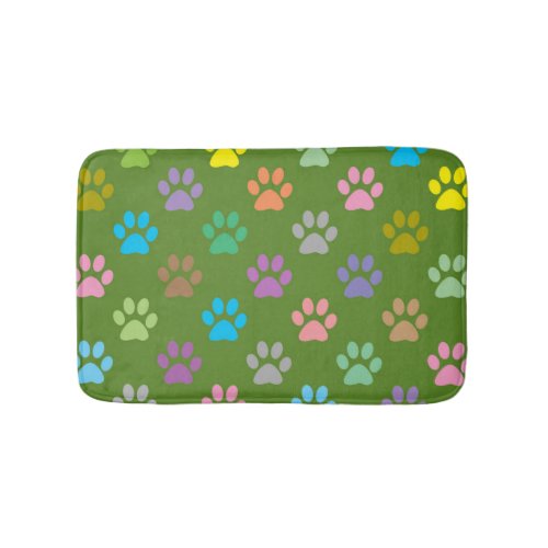 Colorful paw prints pattern bathroom mat