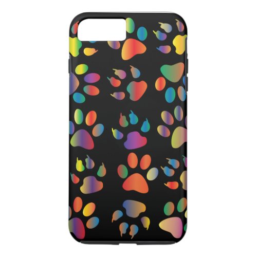 Colorful Paw Prints Pattern Black iPhone 8 Plus7 Plus Case