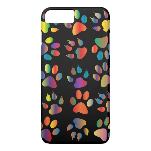 Colorful Paw Prints Pattern Black iPhone 8 Plus7 Plus Case