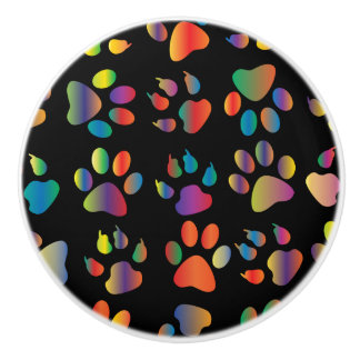 Colorful Paw Prints Pattern (Black) Ceramic Knob