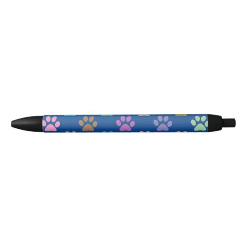 Colorful paw prints pattern black ink pen