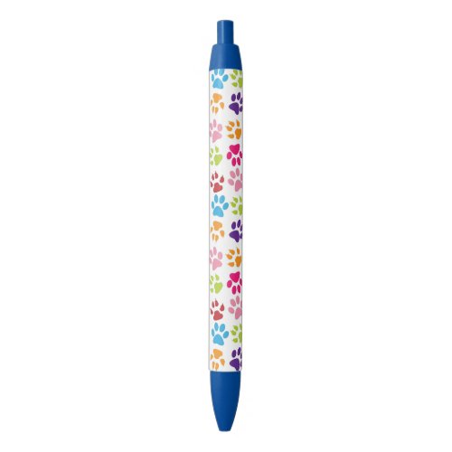 Colorful Paw Prints Pattern Black Ink Pen