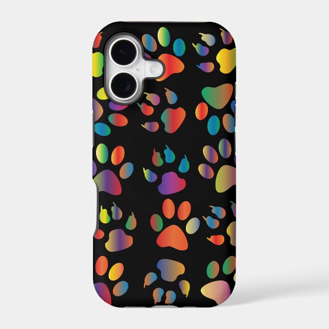 Colorful Paw Prints Pattern (Black) Iphone Case (Back)