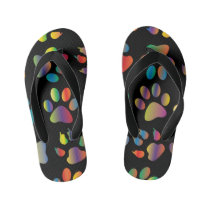 Colorful Paw Prints Pattern (Black) Kid's Flip Flops Colorful Paw Prints Pattern (Black) Kid's Flip Flops