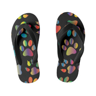 Colorful Paw Prints Pattern (Black) Kid's Flip Flops