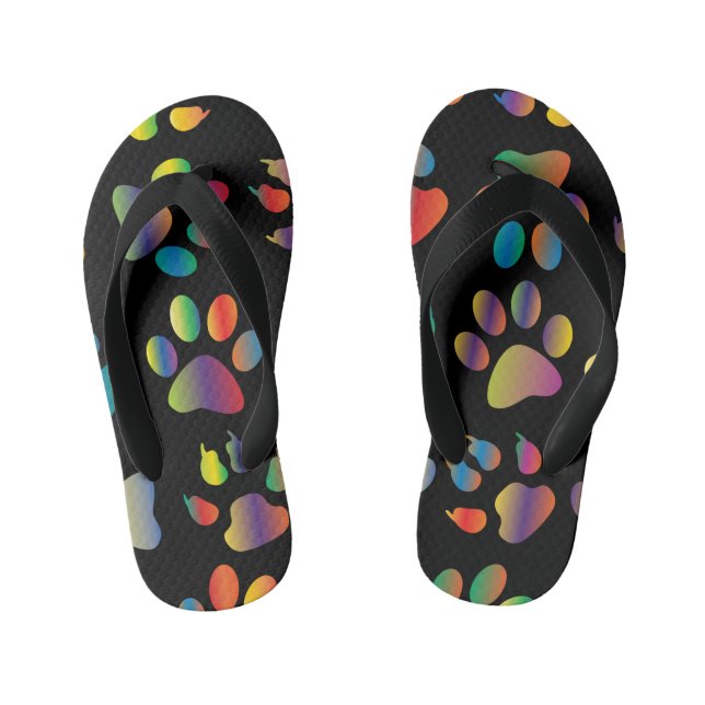 Colorful Paw Prints Pattern (Black) Kid's Flip Flops (Footbed)