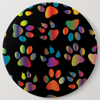 Colorful Paw Prints Pattern (Black) Pinback Button