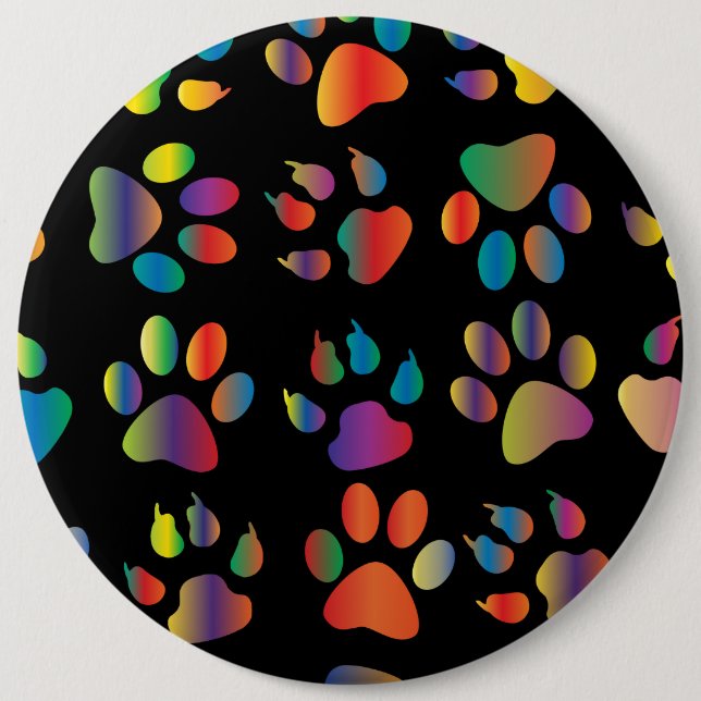 Colorful Paw Prints Pattern (Black) Pinback Button (Front)