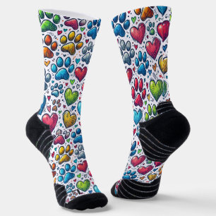 Colorful Paw Prints Pattern Cat Lovers Socks