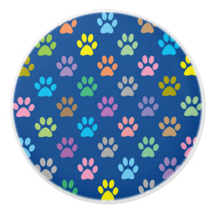 Colorful paw prints pattern ceramic knob