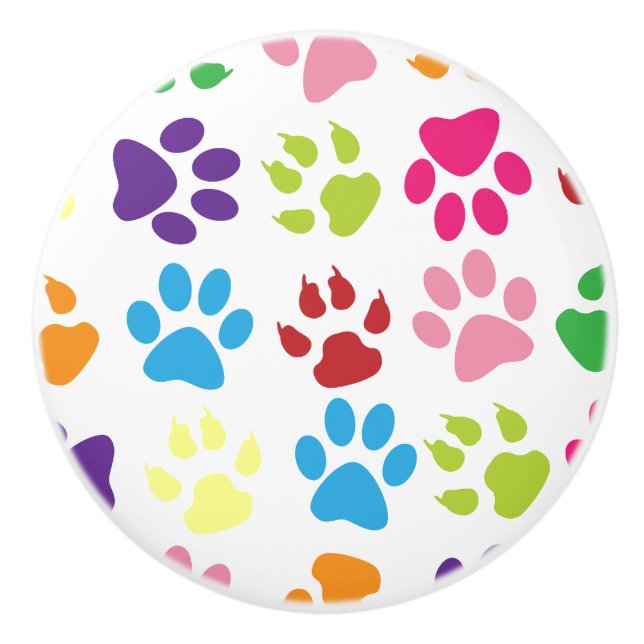 Colorful Paw Prints Pattern Ceramic Knob (Front)