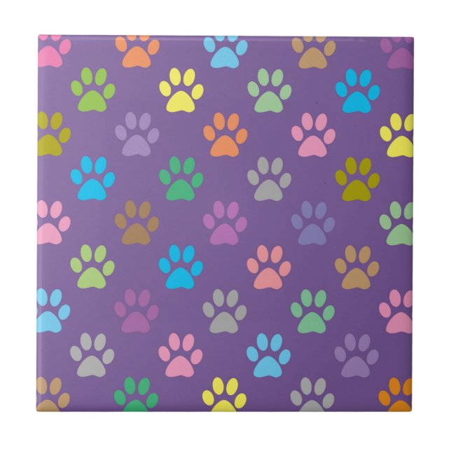 Colorful paw prints pattern ceramic tile (Front)