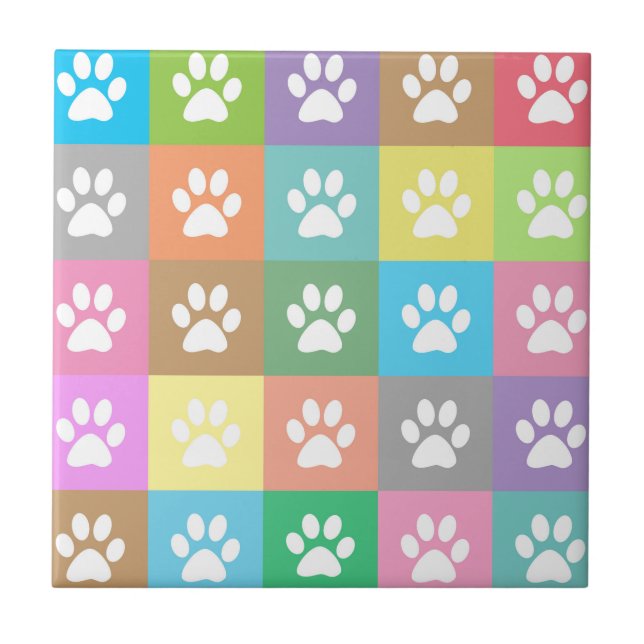 Colorful paw prints pattern  ceramic tile (Front)