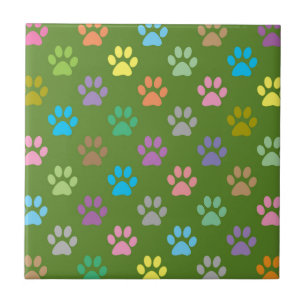Colorful paw prints pattern ceramic tile