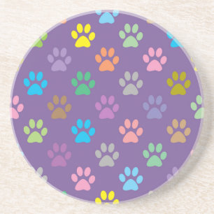 Colorful paw prints pattern drink coaster