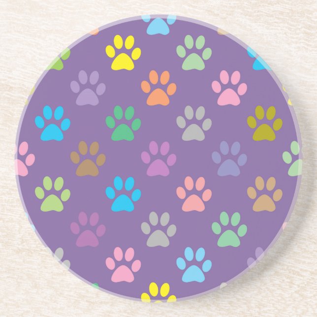 Colorful paw prints pattern drink coaster (Front)