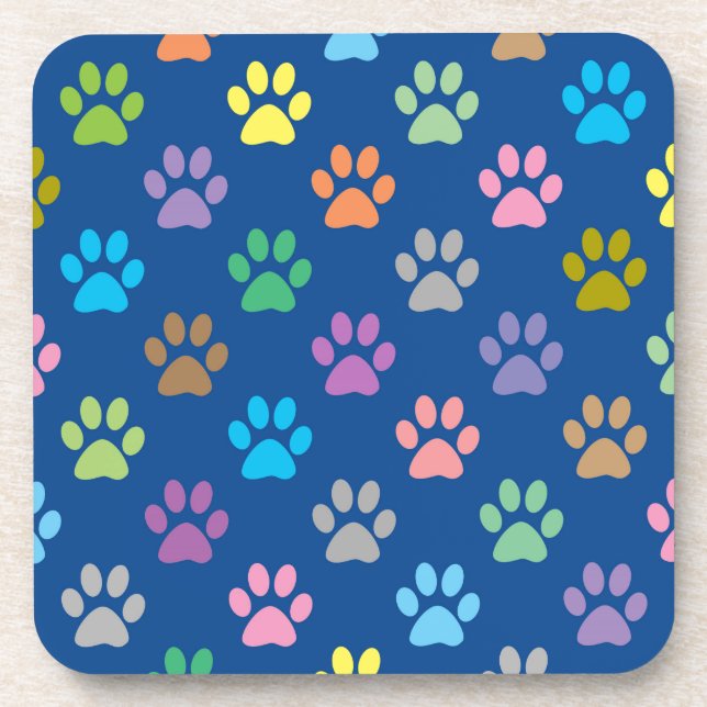 Colorful paw prints pattern drink coaster (Front)