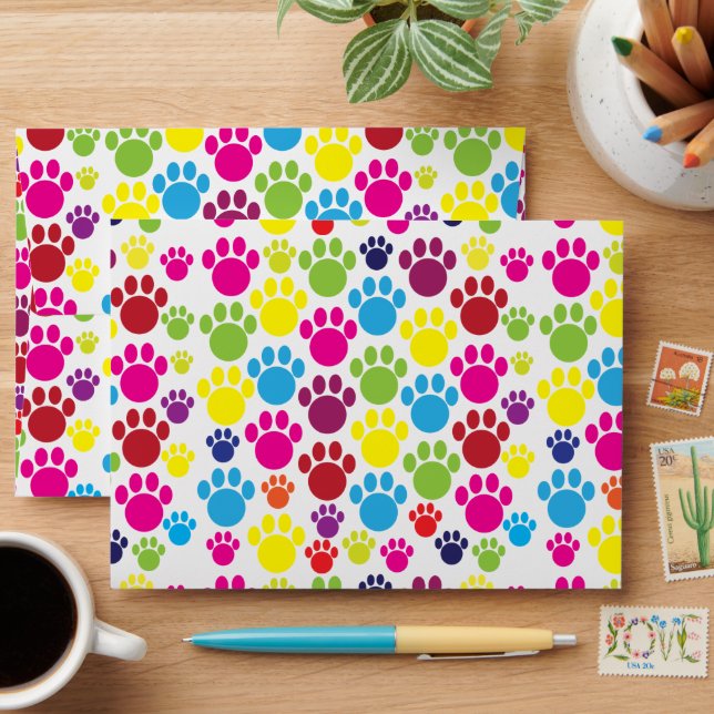 Colorful Paw Prints Pattern Envelope (Desk)