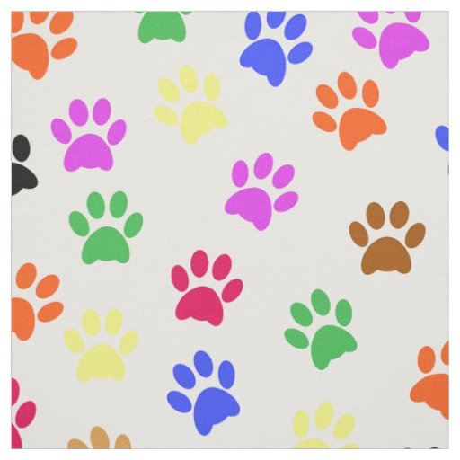 Colorful Paw Prints Pattern Fabric