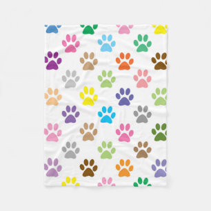Colorful paw prints pattern fleece blanket