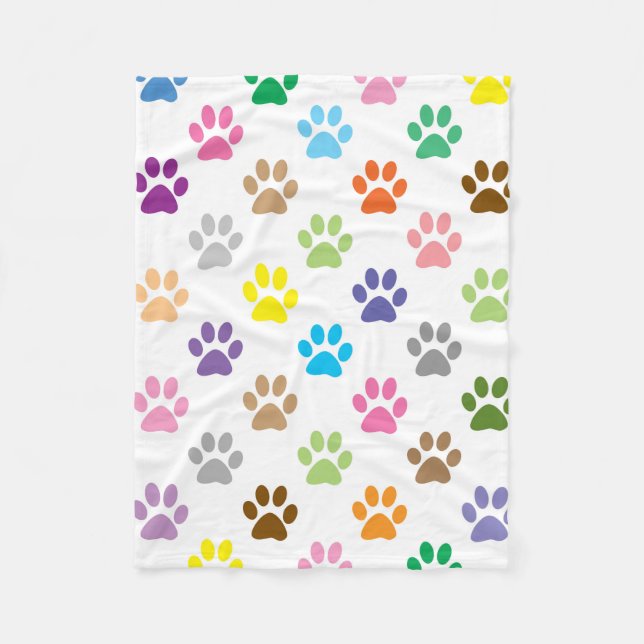 Colorful paw prints pattern fleece blanket (Front)