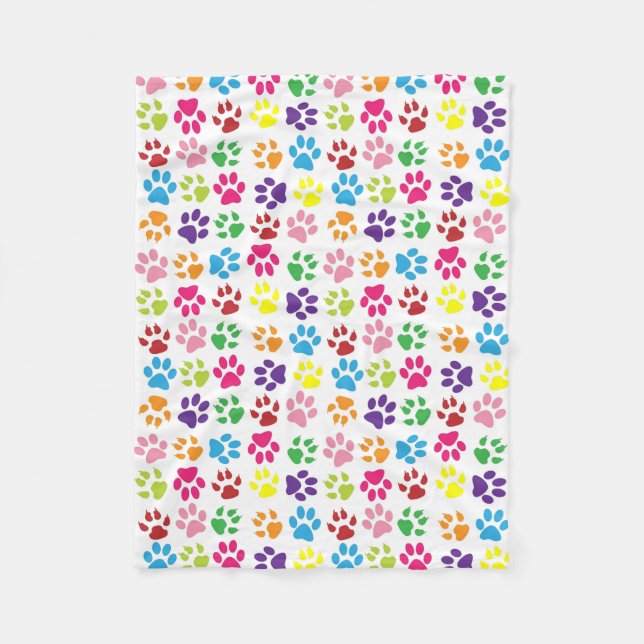 Colorful Paw Prints Pattern Fleece Blanket (Front)