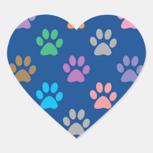 Colorful paw prints pattern heart sticker
