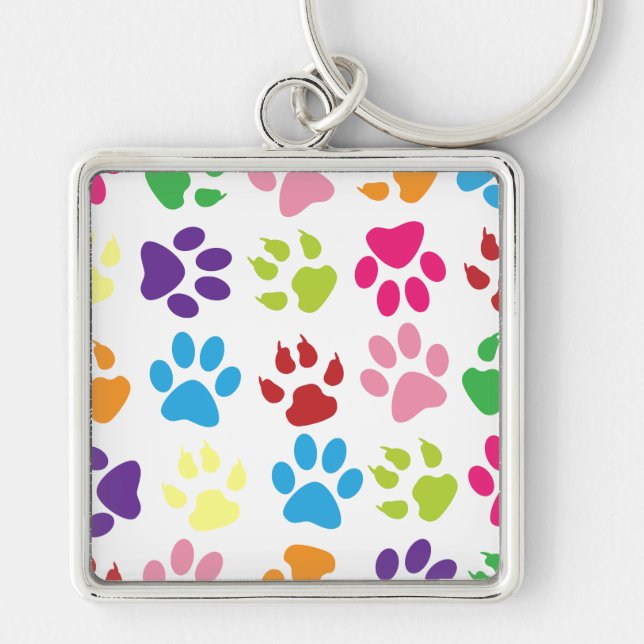 Colorful Paw Prints Pattern Keychain (Front)