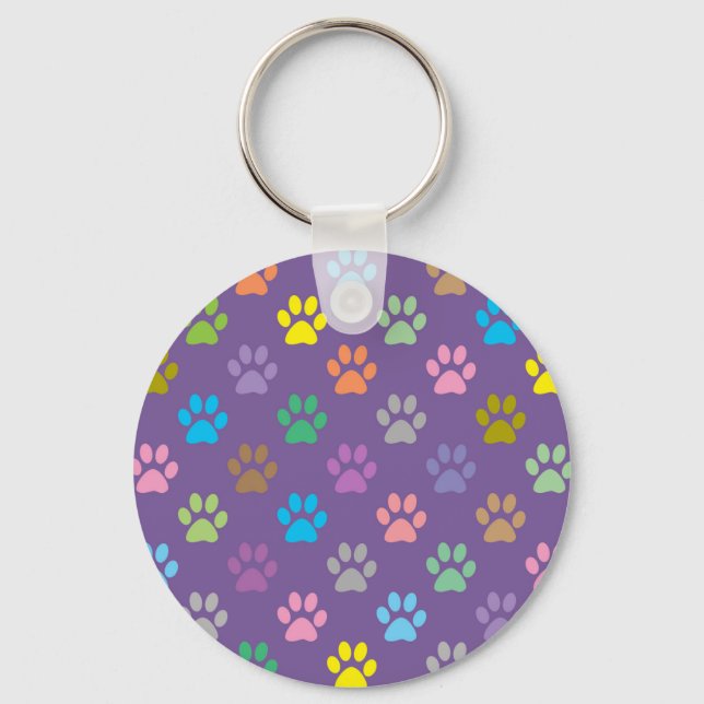 Colorful paw prints pattern keychain (Front)