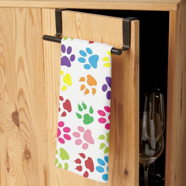 Colorful Paw Prints Pattern Kitchen Towel (Thirds Fold)