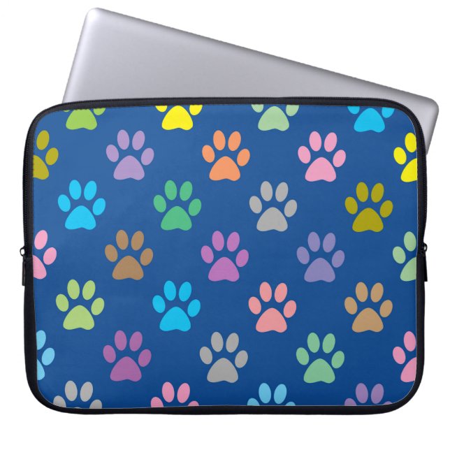 Colorful paw prints pattern laptop sleeve (Front)