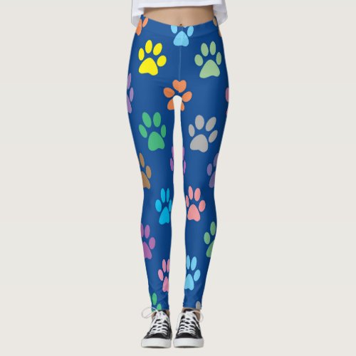 Colorful paw prints pattern leggings