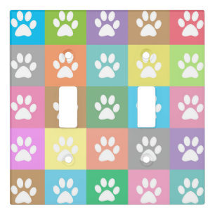 Colorful paw prints pattern light switch cover