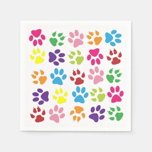 Colorful Paw Prints Pattern Napkins