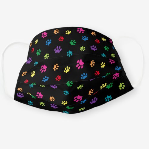 Colorful Paw Prints Pattern on Black Cloth Face Mask