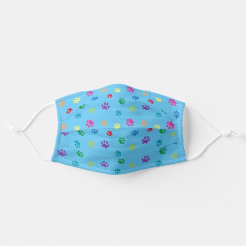 Colorful Paw Prints Pattern on Blue Adult Cloth Face Mask