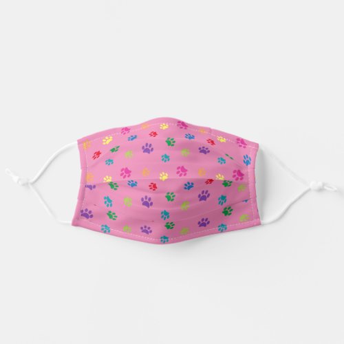 Colorful Paw Prints Pattern on Pink Adult Cloth Face Mask