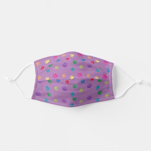 Colorful Paw Prints Pattern on Purple Adult Cloth Face Mask