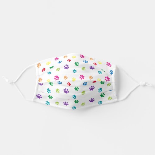 Colorful Paw Prints Pattern on White Adult Cloth Face Mask