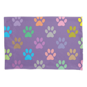 Colorful paw prints pattern pillow case