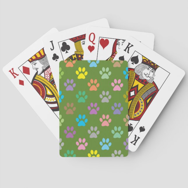 Colorful paw prints pattern poker cards (Back)