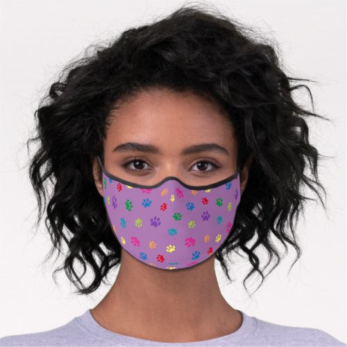 Colorful Paw Prints Pattern Purple Premium Face Mask