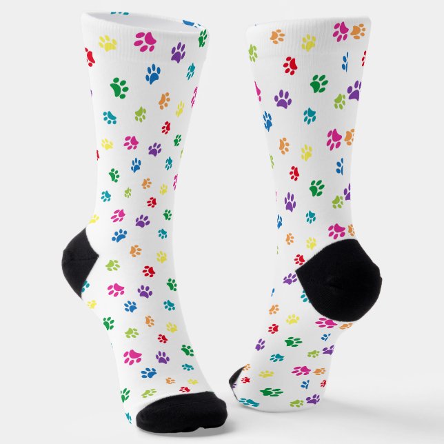 Colorful Paw Prints Pattern Socks (Angled)