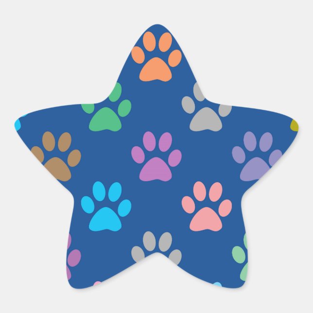 Colorful paw prints pattern star sticker (Front)