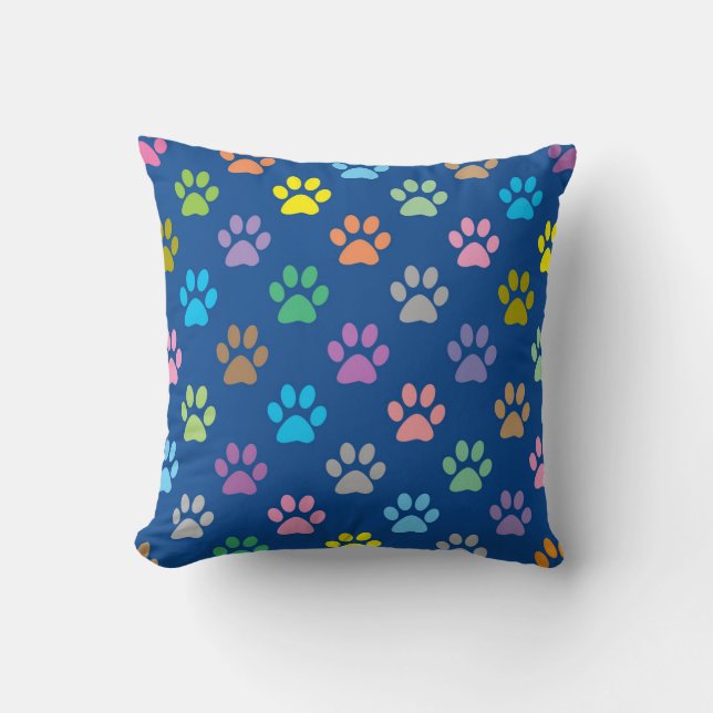 Colorful paw prints pattern throw pillow (Front)