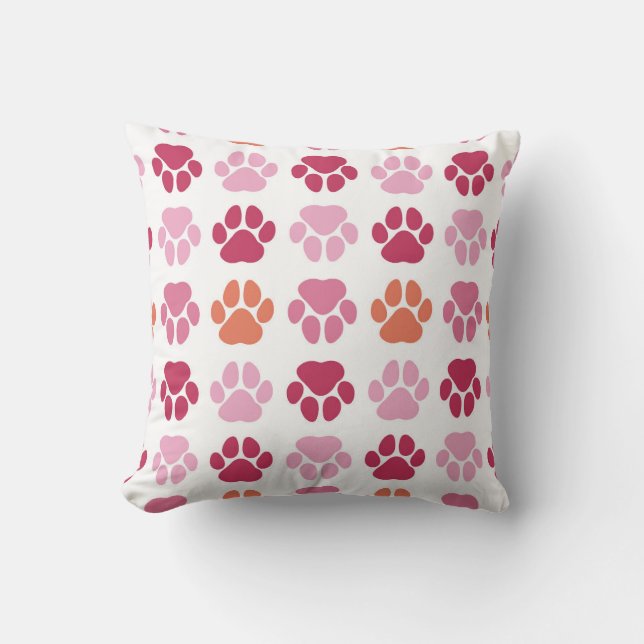 Colorful Paw Prints Pattern Throw Pillow (Front)
