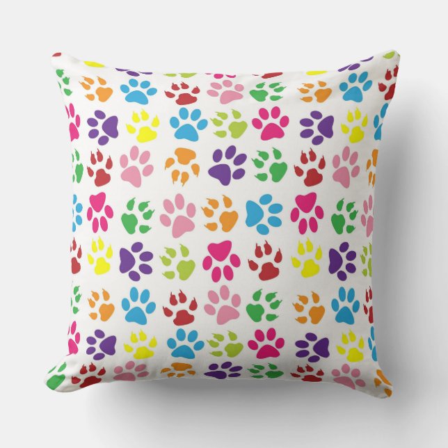 Colorful Paw Prints Pattern Throw Pillow (Front)
