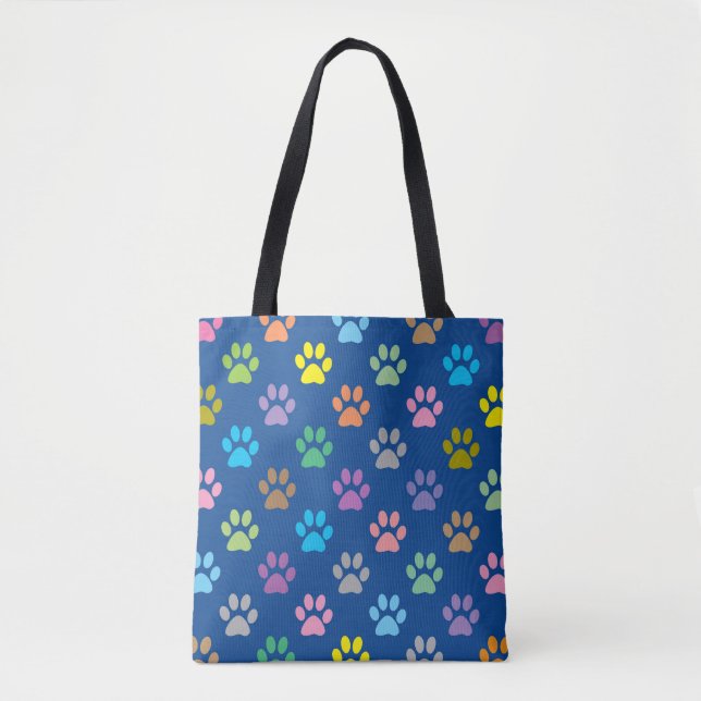 Colorful paw prints pattern tote bag (Front)